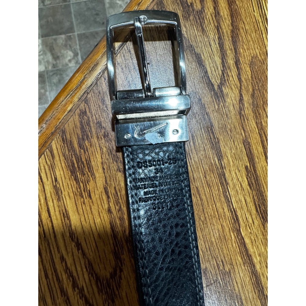 Nike Mens Reversible‎ Golf Belt Black White Pebbled Leather Swoosh DS5001-25 34